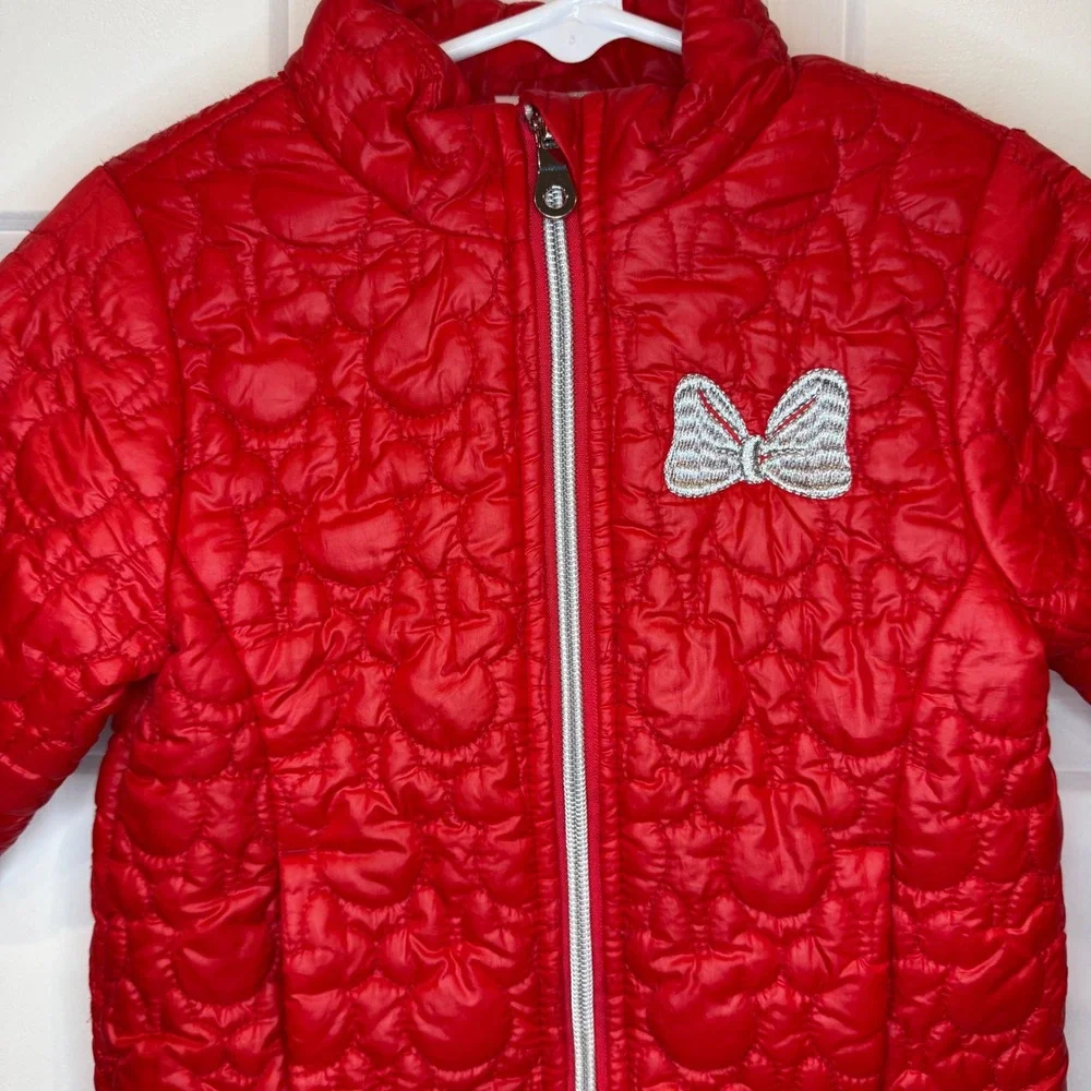 Disney Minnie Mouse Red Puffer Jacket Bow‎ Toddler Girl Size 4